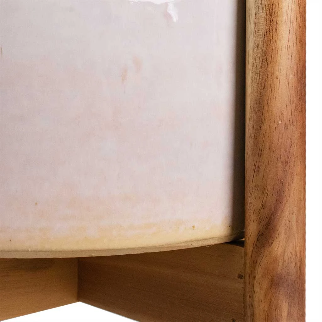 Anzio Plant Pot With Wooden Stand - Stone White 6 Anzio Plant Pot With Wooden Stand - Stone White - Image 4