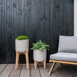 Charlie Plant Pot - Tall Stand - Grey Washed -Plant potted plants Charlie Plant Pot Tall Stand Grey Washed Lifestyle 03