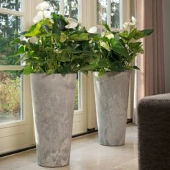 Claire Artstone Tall Planter - Grey 12 Claire Artstone Tall Planter - Grey -Plant potted plants Claire Artstone Tall Planter Grey 2