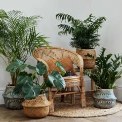 Seagrass Tribal Basket - Teal Lined -Plant potted plants Lifestyle Seagrass Tribal Basket Teal Lined 35x30cm