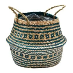 Seagrass Tribal Basket - Teal Lined -Plant potted plants Seagrass Tribal Basket Teal Lined 35x30cm