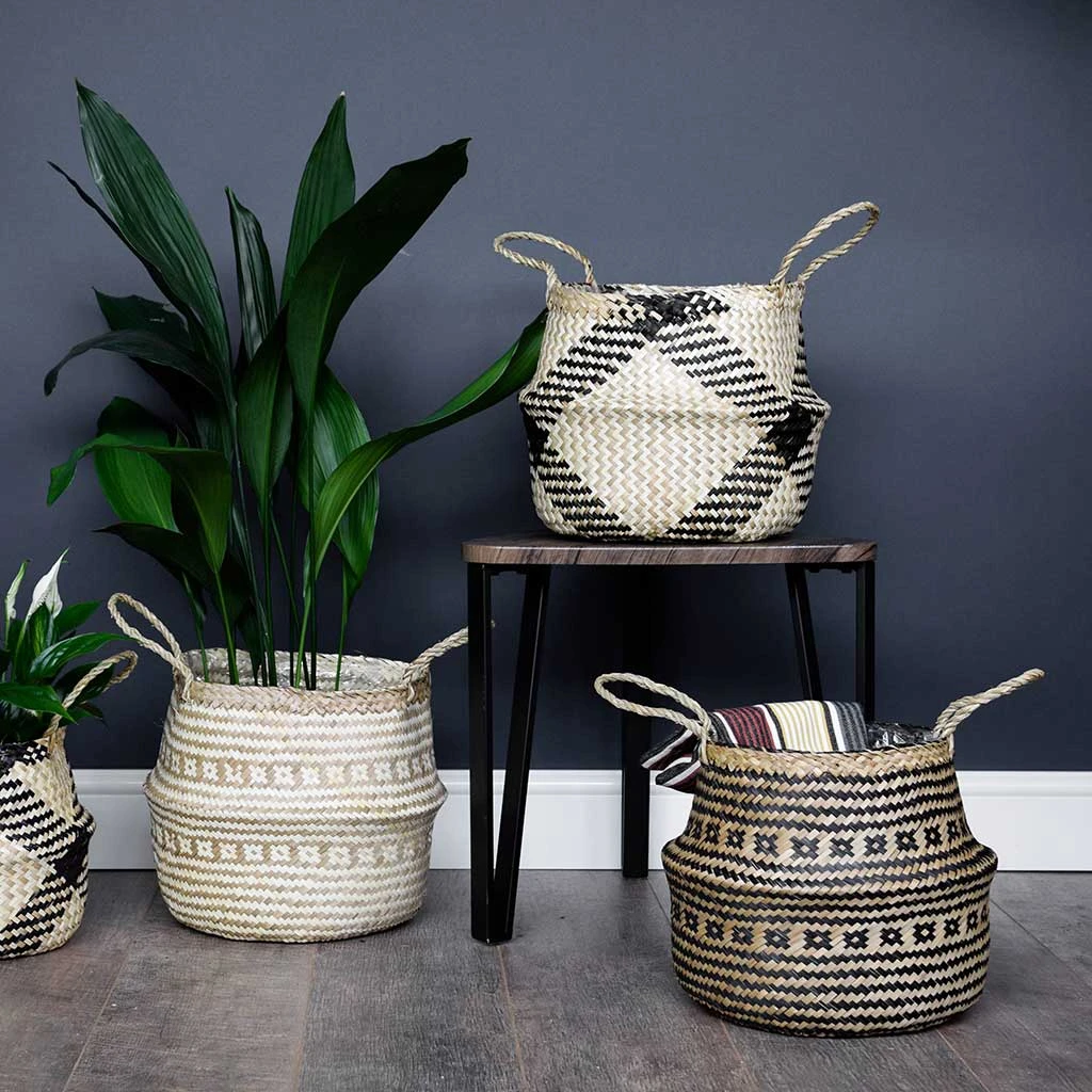 Seagrass Tribal Basket - Black Lined 4 Seagrass Tribal Basket - Black Lined - Image 2